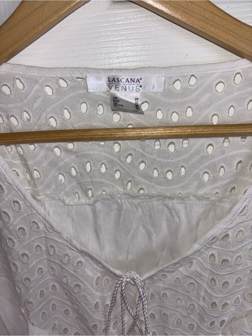 Lascana White Eyelet Peasant Tunic with Tassel Tie NWOT 2X - Picture 4 of 11